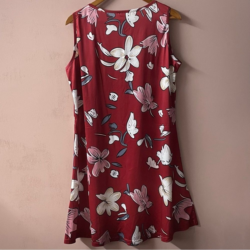 Sleeveless Floral Keyhole Dress - Red Pink - Picture 4 of 12